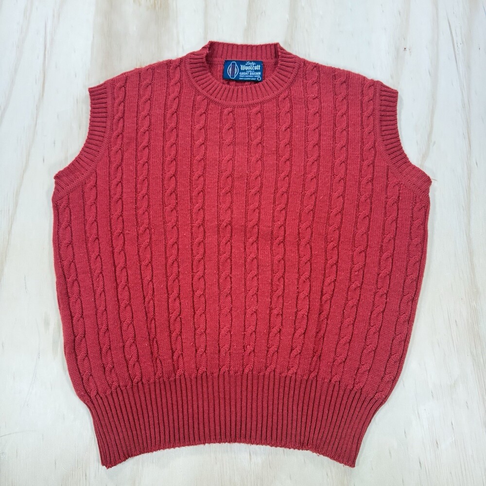 VTG Lady Woolcott Women's Red Knit 100% Botany Wool Vest Sz Med Made In UK